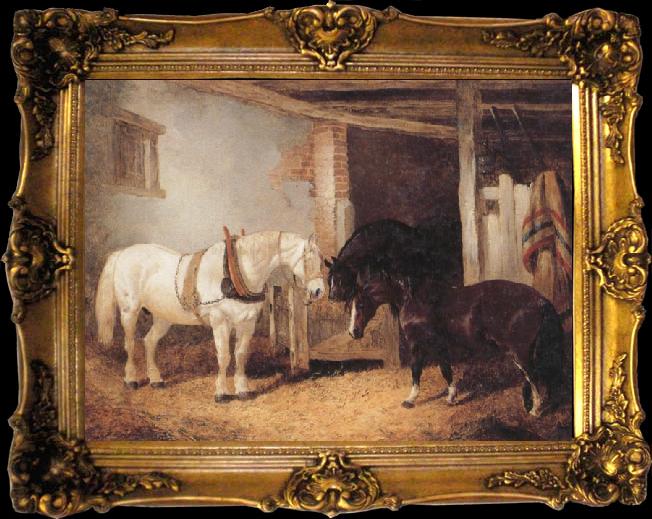John Frederick Herring Three Horses in A stable,Feeding From a Manger